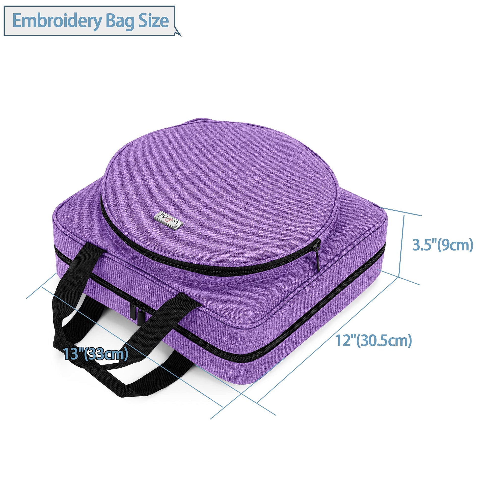 LoDrid Embroidery Project Bag, Square Supplies Storage Tote, Black
