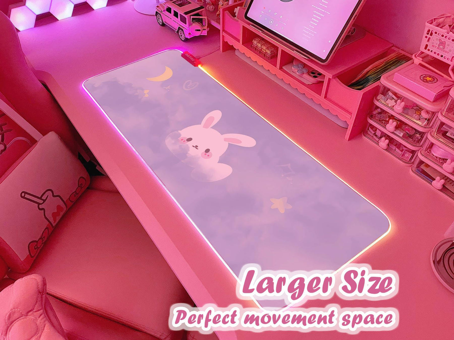 JMIYAV Pink RGB Gaming Mouse Pad Kawaii Mouse Mat 31.5x12 Inch PC XL Large Extended Glowing Led