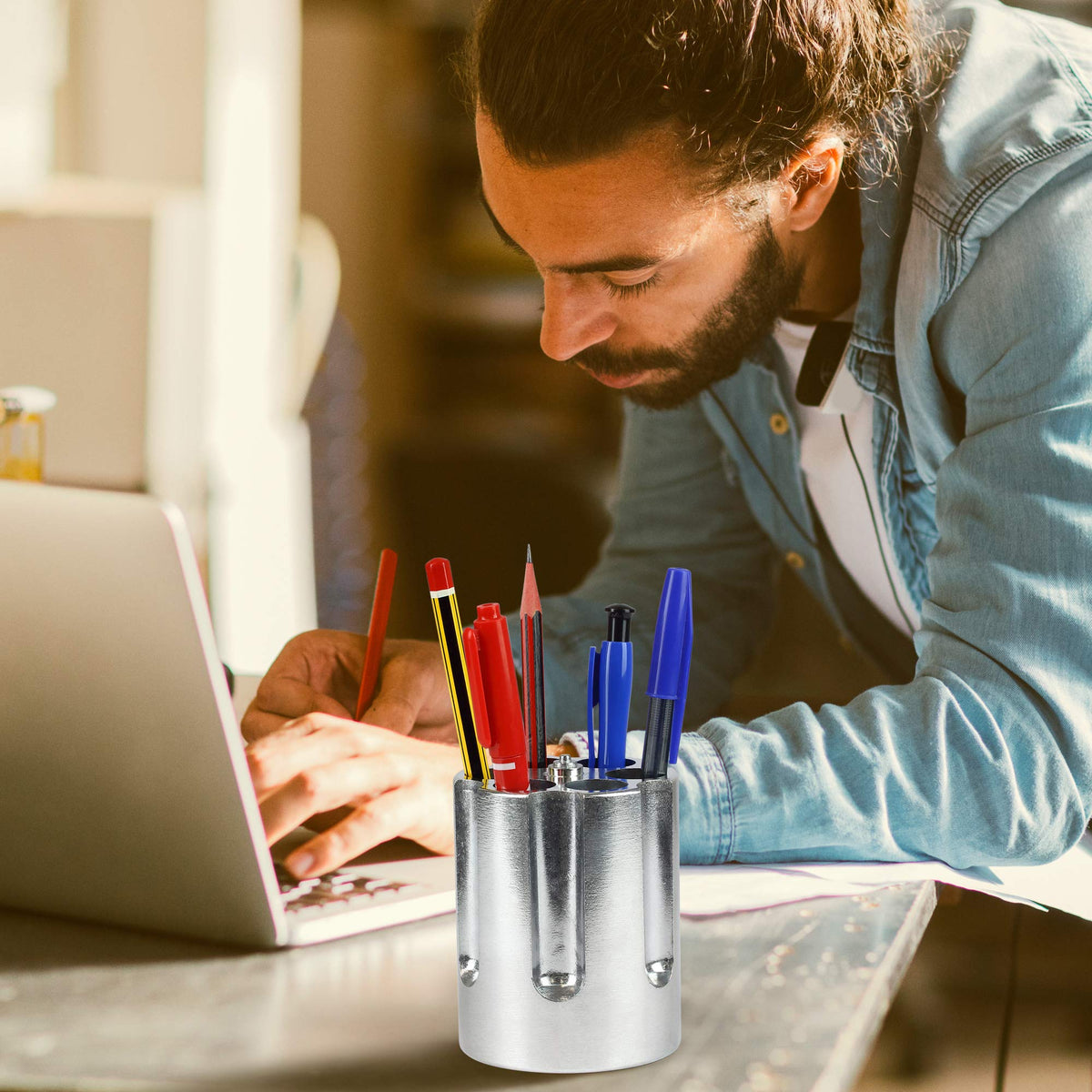 Caliber Gourmet Revolver Pen Holder & Paper Weight, Cast Aluminum Office Gift – Cool Pencil Holder