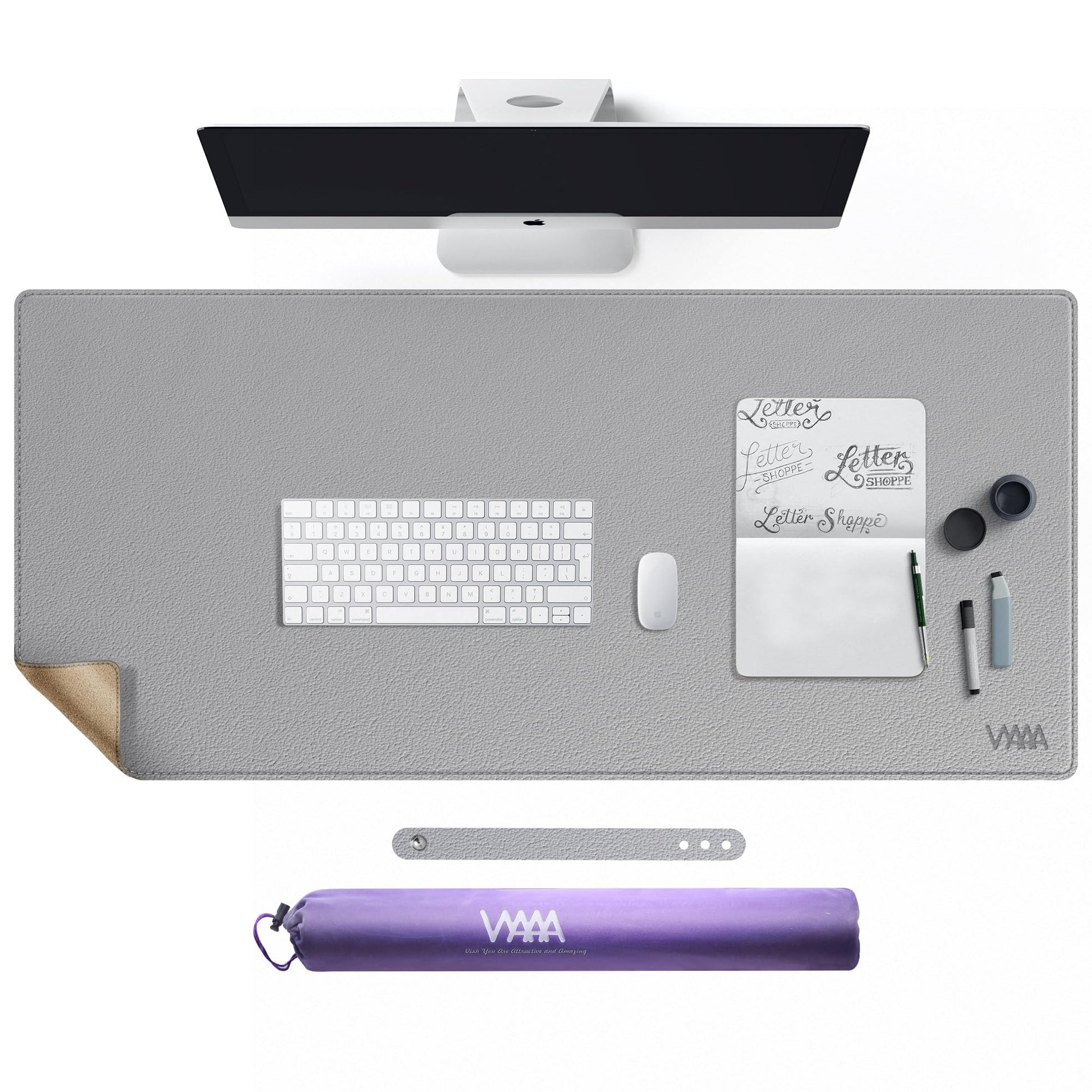 Vyaaa Cork & Leather Desk Mat, 43.3“ x 19.7” Dual Sided Leather Desk Pad, Waterproof Extra Large