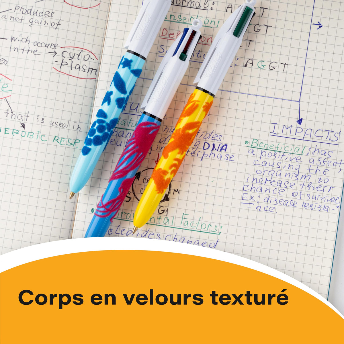 BIC 4 Colours Velours Ball Pens Medium Point (1.0 mm) - Assorted Barrel Designs, Pack of 3, Black