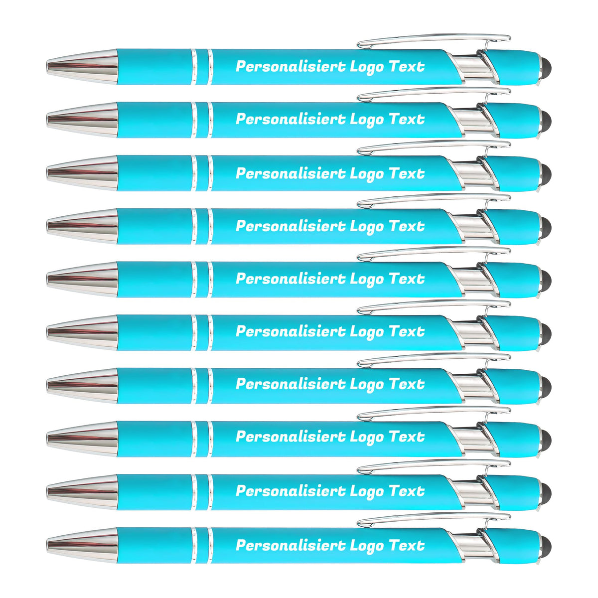 HEYZARDA Custom Pens Ballpoint with Stylus for Events, Lake Blue, 10 Pcs
