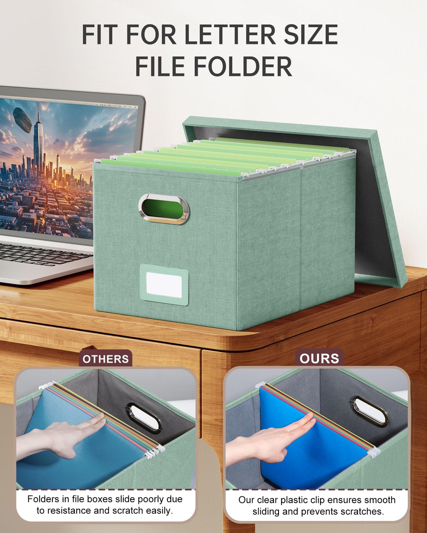 Oterri File Organizer, File Box, File Cabinet for Letter File Folder Storage, Portable Storage Bins