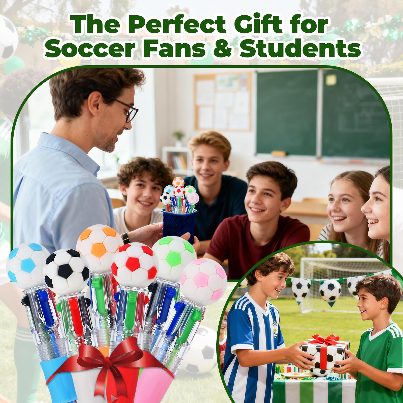 Zhirlyn Soccer Party Favors Soccer Pens Mini Multicolor Pen in One Cute Fun 4-in-1 Pens Bulk Cool