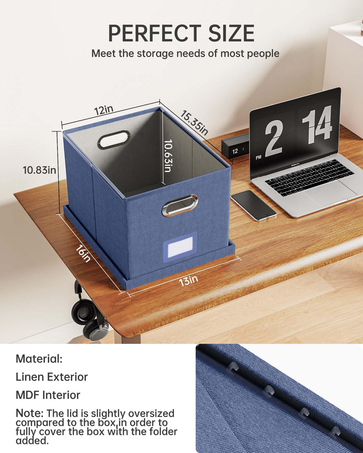 Oterri 2 Pack File Storage Organizer, Document Organizer, Portable File Box with Lid, Fit for