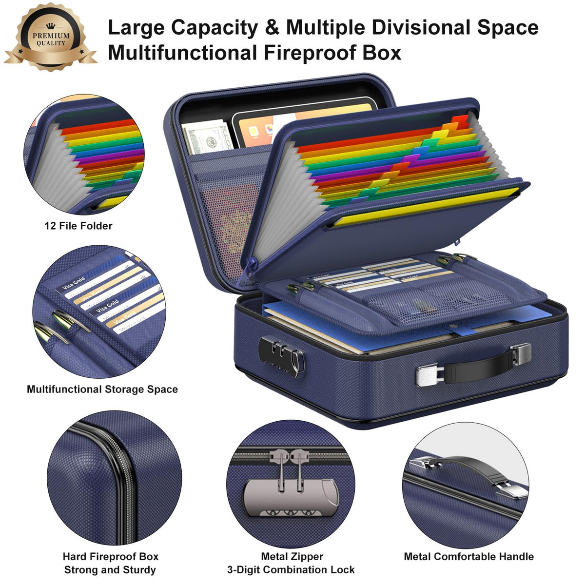 COLCASE Fireproof Document Box with Lock, Hard Fireproof Document Organizer