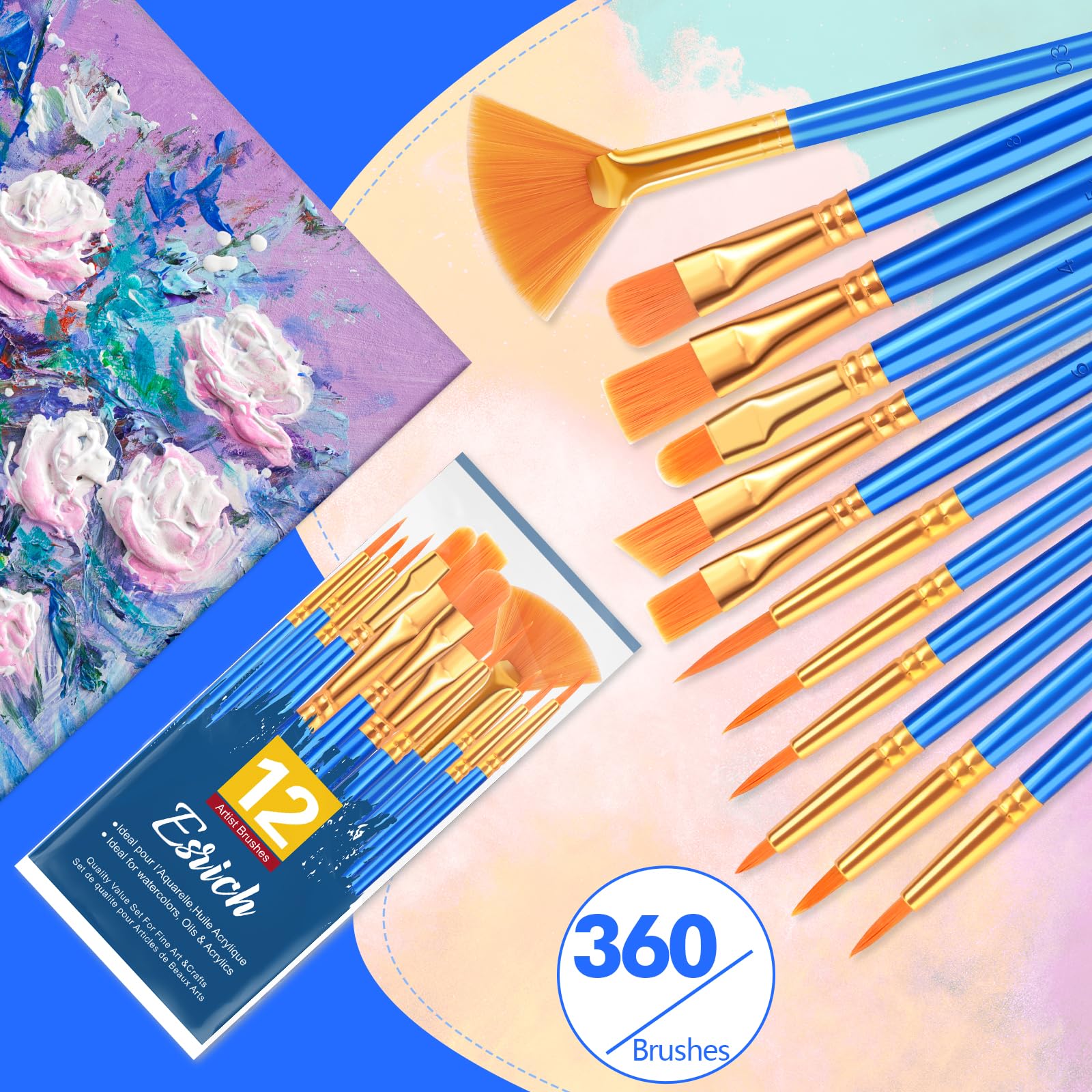 ESRICH Paint Brushes Set, 30Pack 360pcs Paint Brush for Acrylic Painting