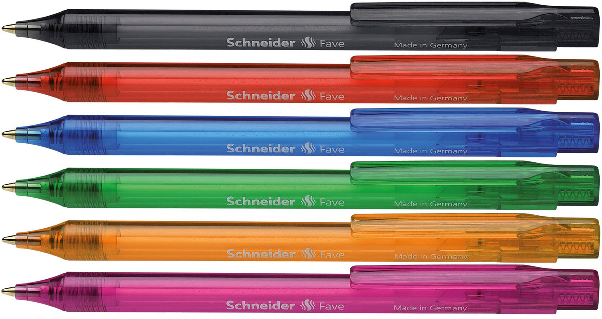Schneider Fave Click-Top Ballpoint Pen, M, Blue, Barrel colour: assorted