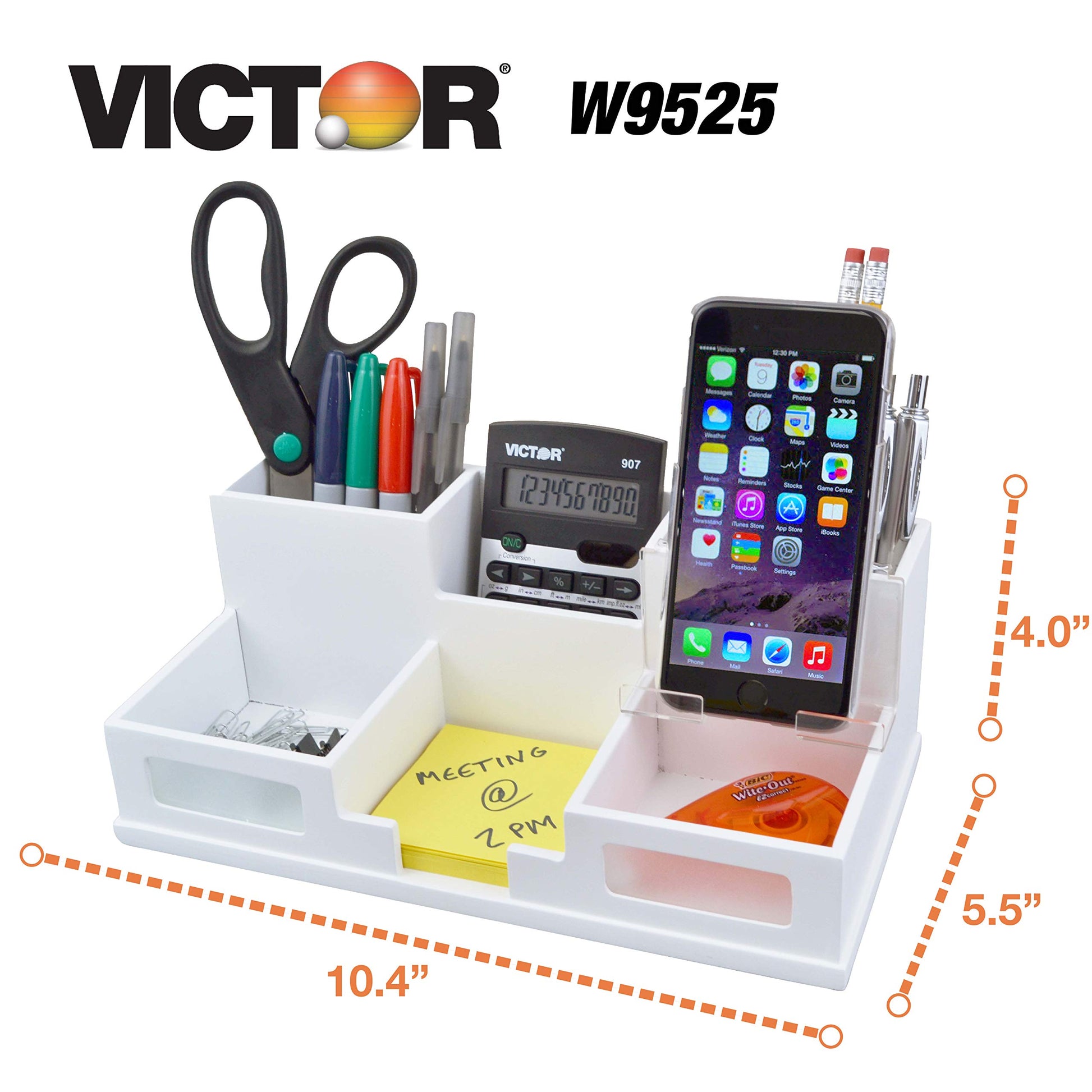 Victor W9525 Pure White Desk Organizer with Smart Phone Holder™