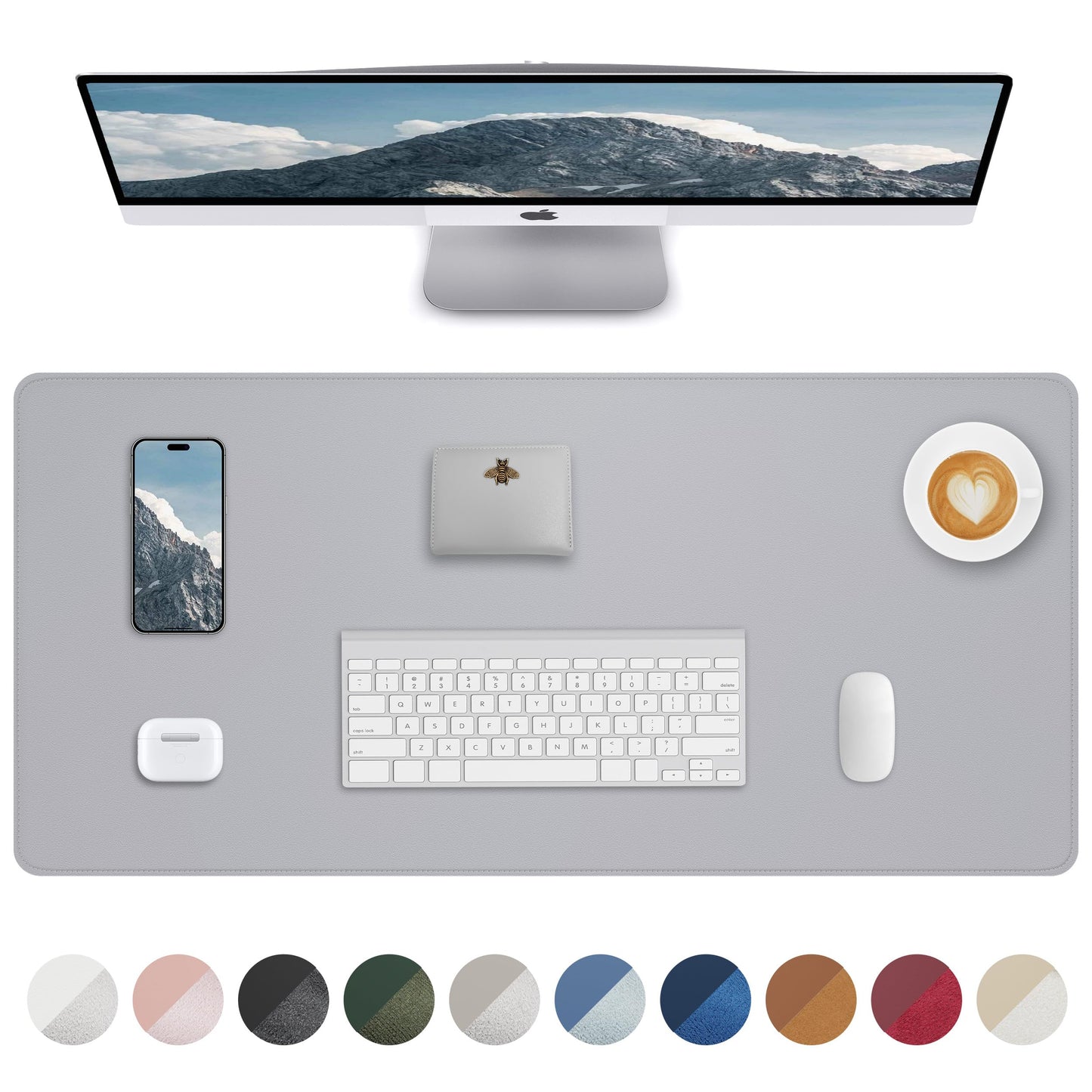 PU Leather Desk Blotter Mat, Large Mouse Pad, Non-Slip & Waterproof Desk Cover for Office and Home