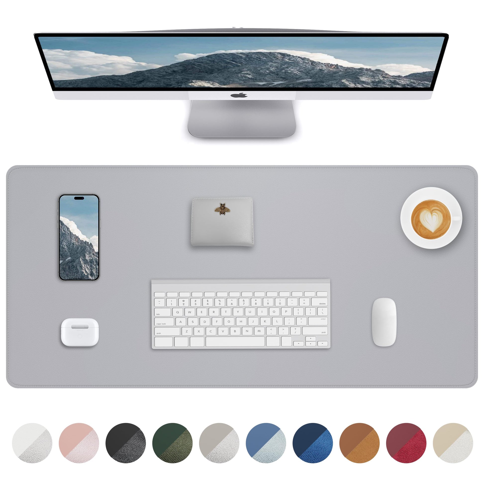 PU Leather Desk Blotter Mat, Large Mouse Pad, Non-Slip & Waterproof Desk Cover for Office and Home