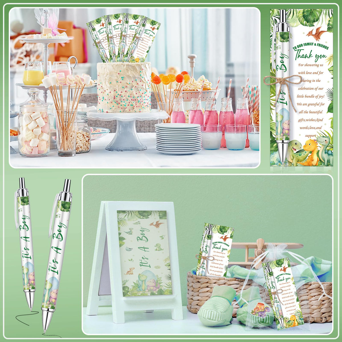 EYNDYN 289 Pieces Dinosaur Baby Shower Favors for Guest It's a Boy Ballpoint Pens and Keychains