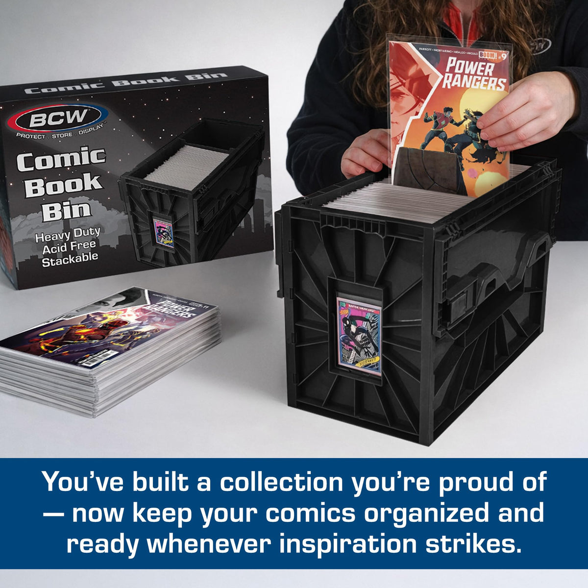 BCW Comic Bin, Black - Holds 150 Comics, Acid Free Storage and Organizer, Heavy Duty Plastic