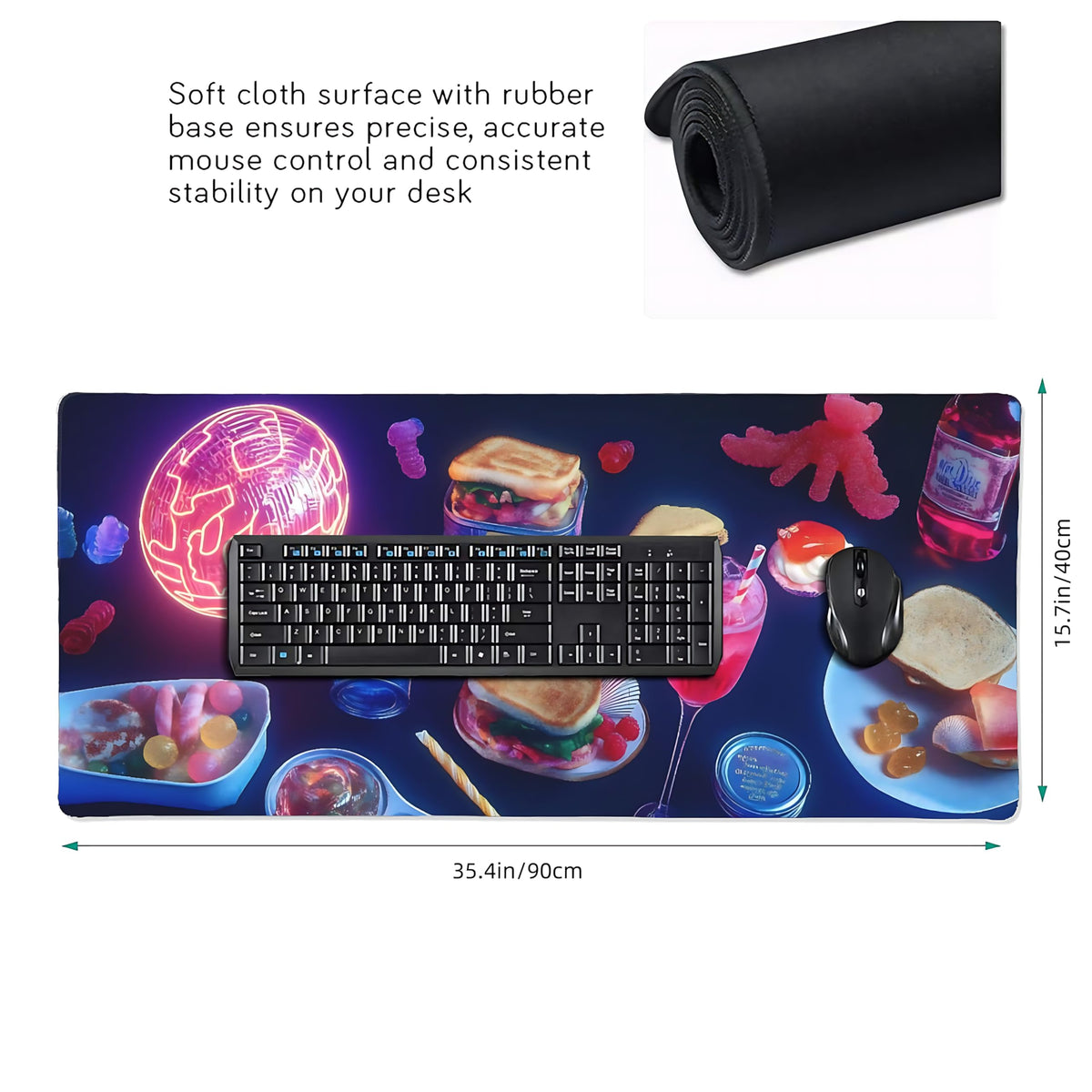Cute Aesthetic Party Gaming Mouse Pad, Blue Pink Retro-Futurism Desk Mat with Anti-Slip Base &