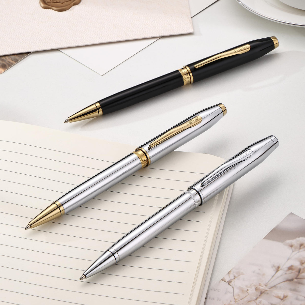 Cross Foundry Glossy Black Gold Ballpoint Pen, Medium Point, Black Ink