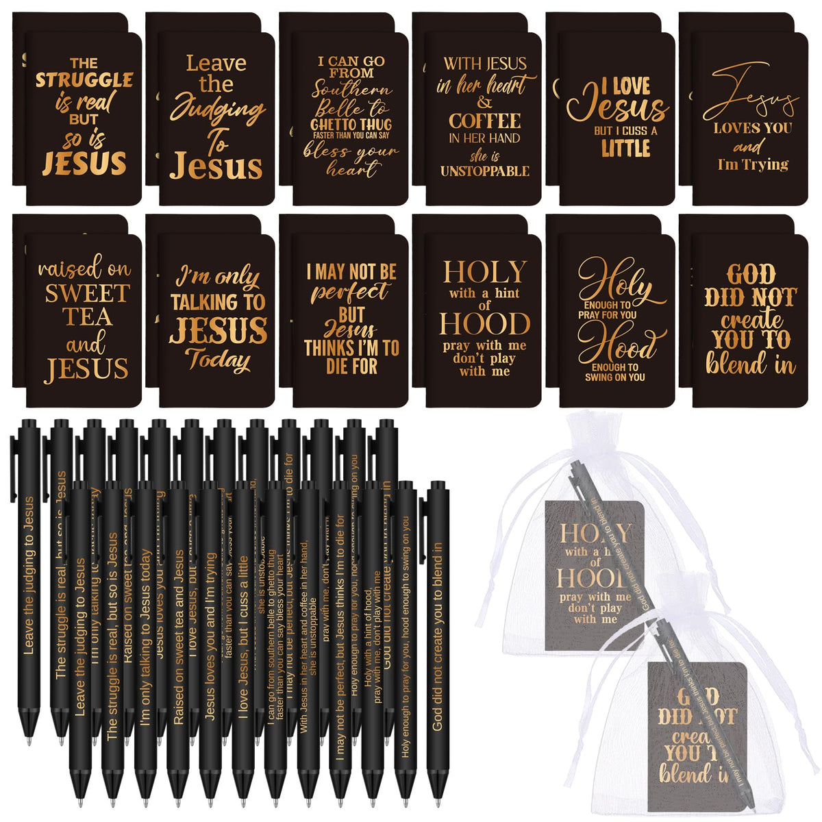 Fuyoooo 72 Pieces Funny Christian Notebooks and Pen Religious Notebooks and Pen with Bag Funny Mini