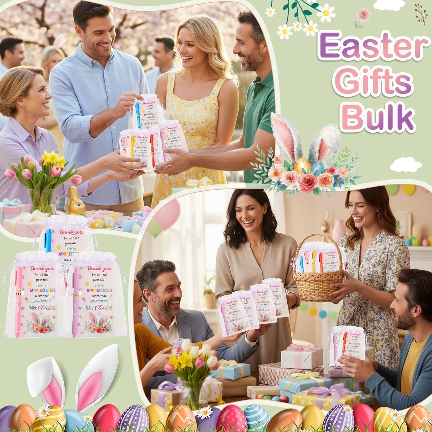 Marspark 30 Set Colorful Easter Gifts Bulk Happy Easter Ballpoint Pens and Bunny Eggs Greeting