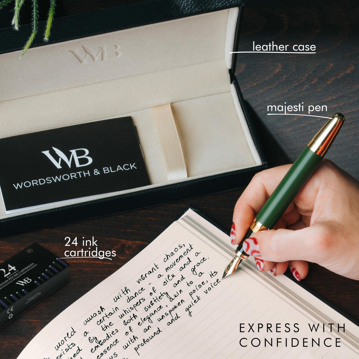 Wordsworth & Black Majesti Luxury Fountain Pen Set for Writing, Medium Nib