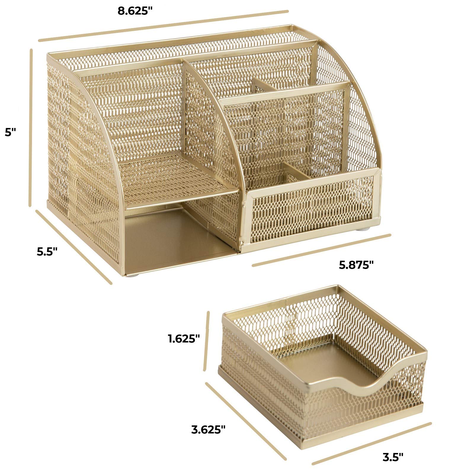 BLU MONACO | Gold Desk Organizer with Drawer | Metal Desktop Caddy with Six Compartments for Office