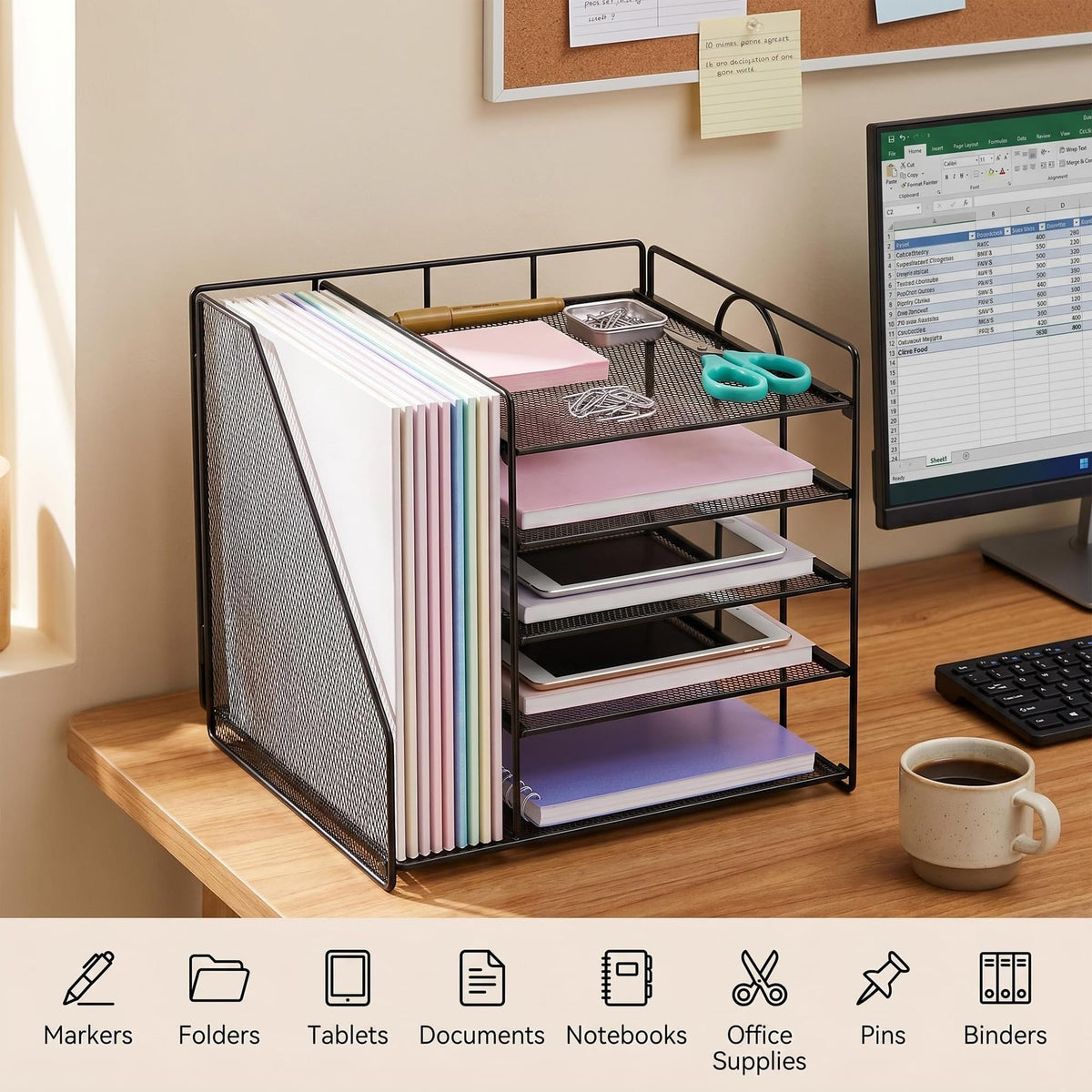 OPNICE Desk Organizer, 5-Tier Paper Organizer Letter Tray, Black