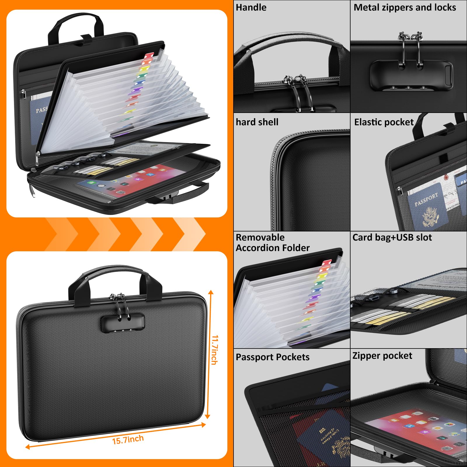 Tamfile Fireproof File Organizer with Lock,Hard Case Fireproof Document Box