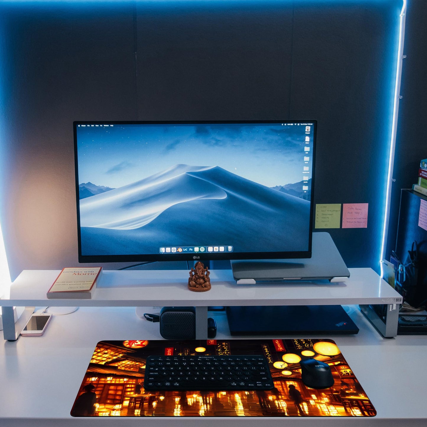 KOAIWPAE Desk Mat, City Lantern Night Scene Desk Pad, Japanese Traditional House Large Gaming Mouse