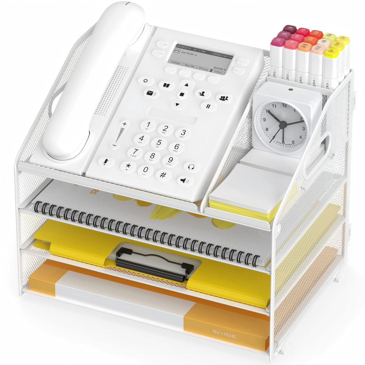 OrgMate 4 Tier Mesh Desk Organizer with Pen Holder and Handle Letter Tray