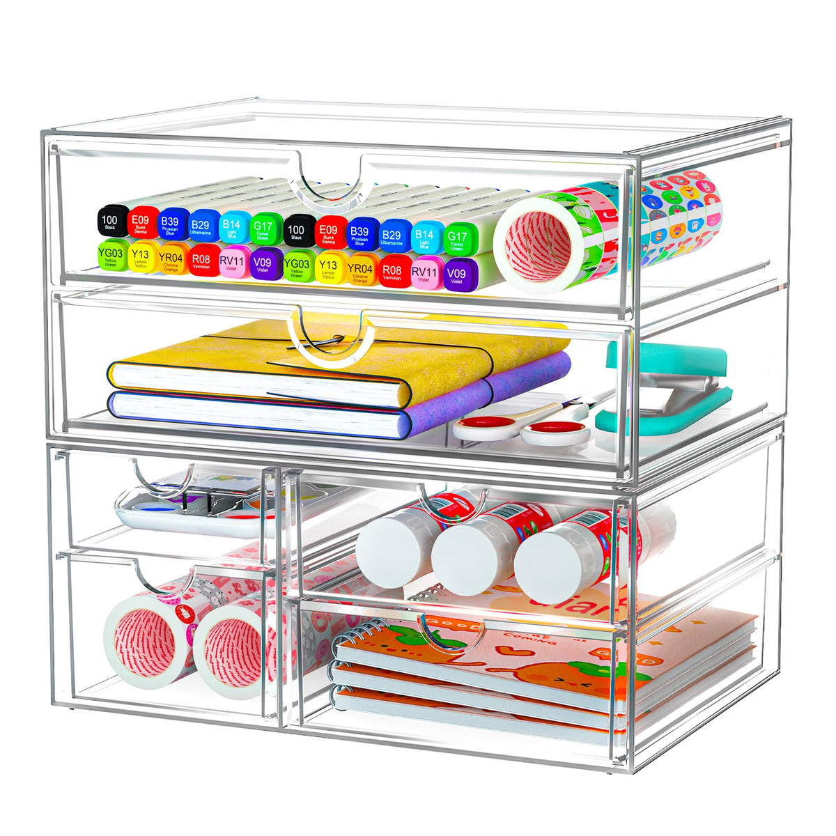 ARSTPEOE Acrylic Organizer with 6 Drawers, Bathroom Counter Organizer, Makeup Desk Organizers