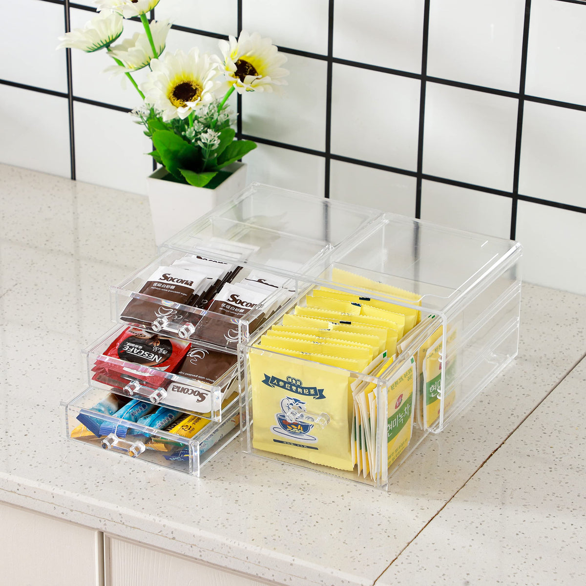 Cq acrylic Clear Stackable Storage Bins,Plastic Storage Organizer and Small Drawer Organizer With 4