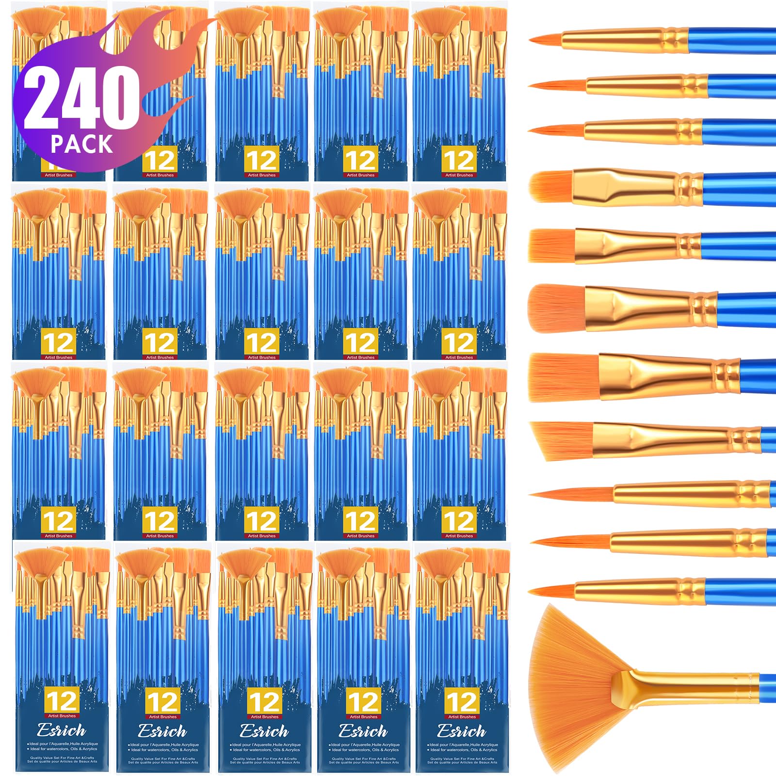 ESRICH Paint Brushes Set, 20Pack 240pcs Paint Brush for Acrylic Painting