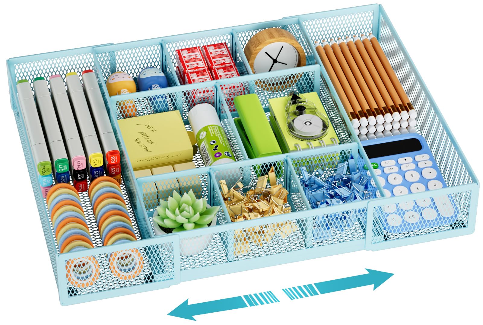 Marbrasse Expandable Desk Drawer Organizer, Mesh Drawer Organizer Tray with 10 Adjustable