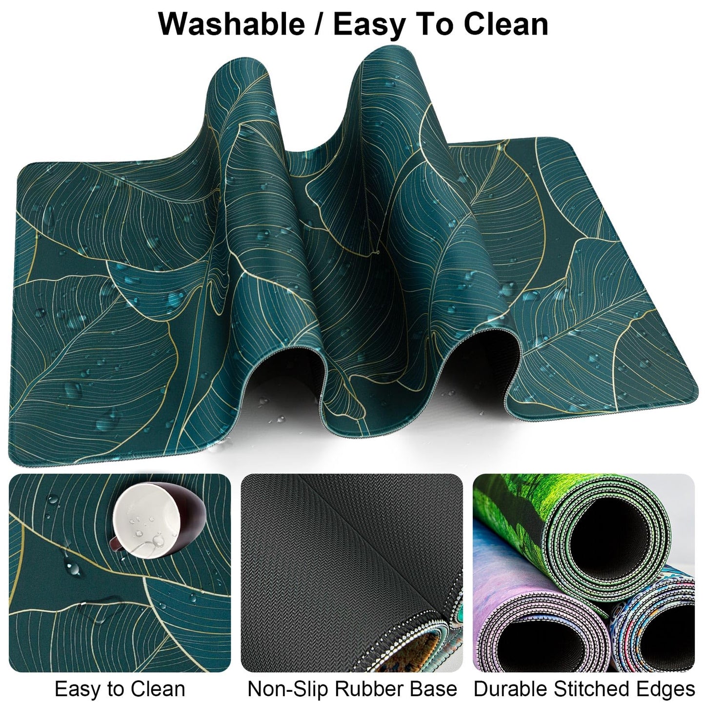 4 in 1 Mouse Pad and Keyboard Wrist Rest,Large Desk Mat,Coaster Set-Leaves