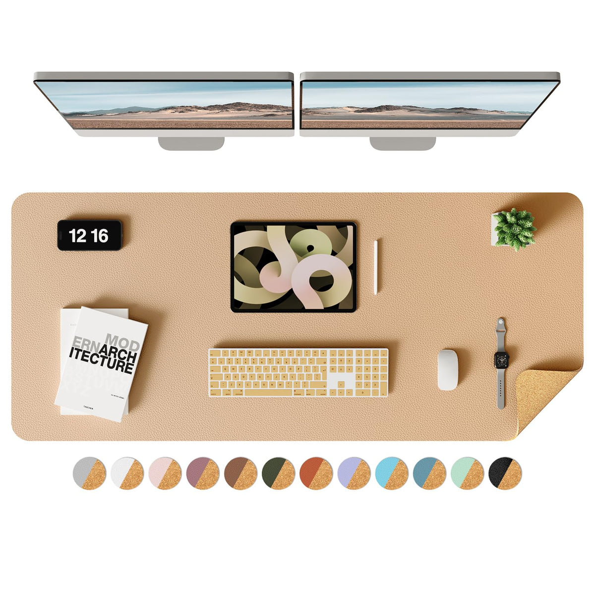 YSAGi Double-Sided Desk Mat, Eco Cork & Leather Desk Protector, Large Mouse Pad & Writing Pad for