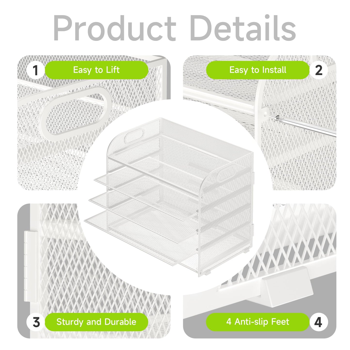 Cawukege 2 Pack 5 Tier Paper Organizer, Letter Tray with Handle, Mesh Desk Organizer, Metal File