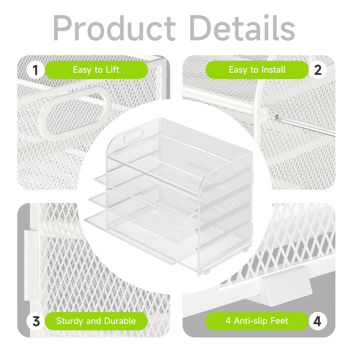 Cawukege 2 Pack 5 Tier Paper Organizer, Letter Tray with Handle, Mesh Desk Organizer, Metal File