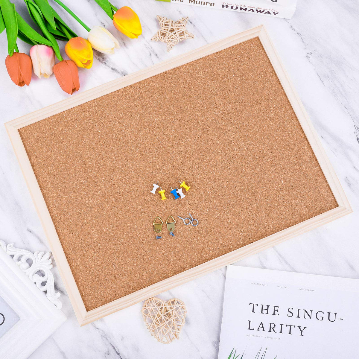 Aodaer Pack of 2 Cork Board Bulletin Board Notice Pin Board Square Pin Board Wall Mounted Cork
