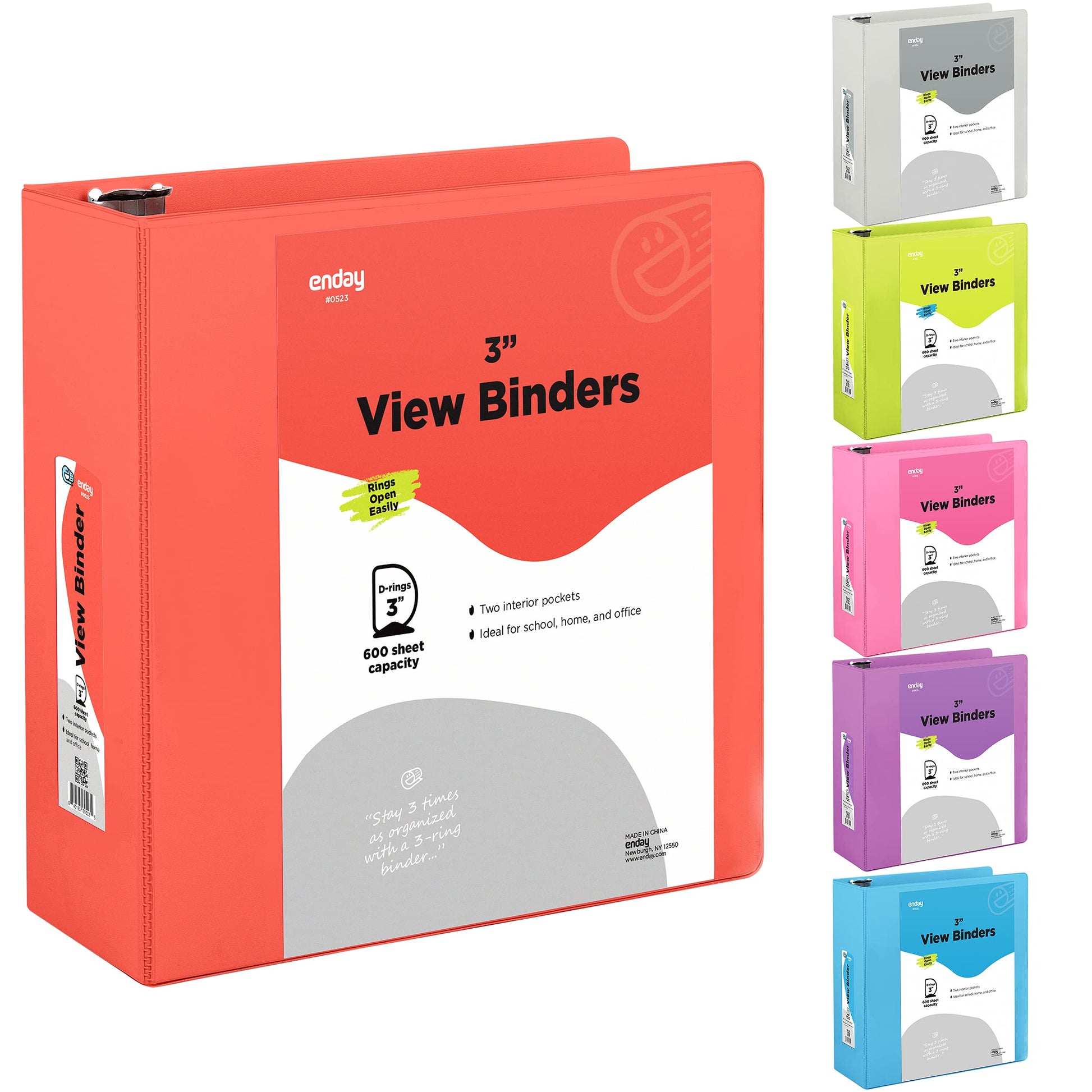 Enday 3 inch Binder (6 Pack - Red) 3 Ring Binder 3 inch with Clear View Cover and 2 Inside Pocket
