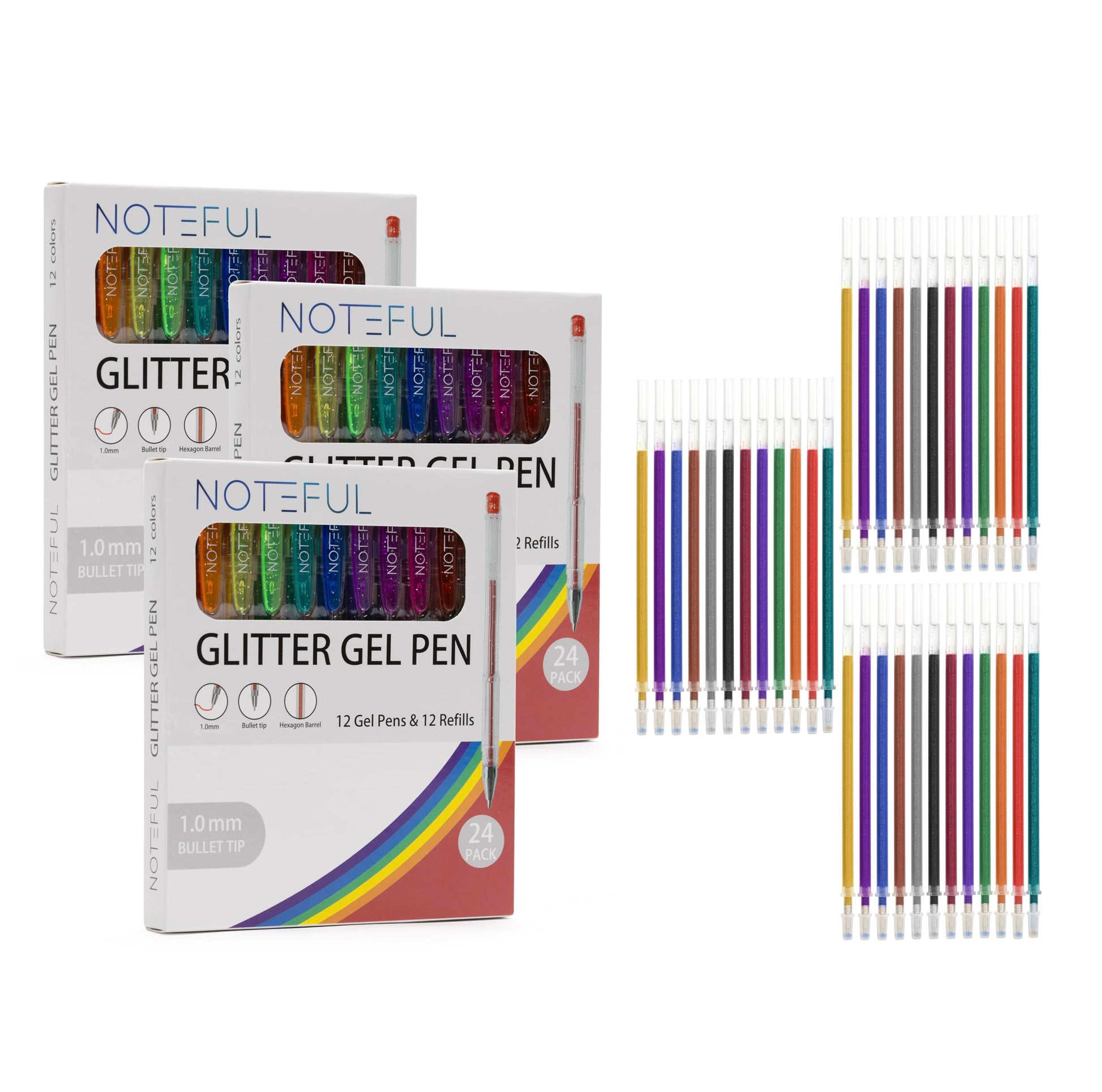 NOTEFUL Glitter Gel Pen Set – Smooth, Vibrant Ink for Art, Journaling, and Crafting with