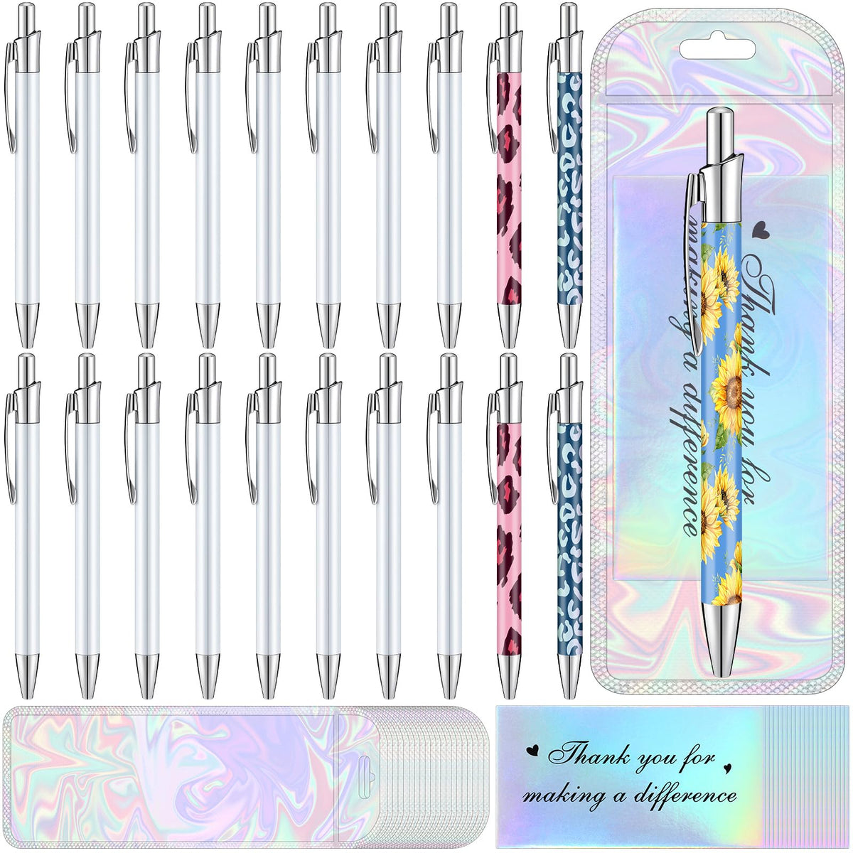 Yexiya 60pcs Sublimation Blank Pens Heat Transfer DIY Kit Shrink Bags
