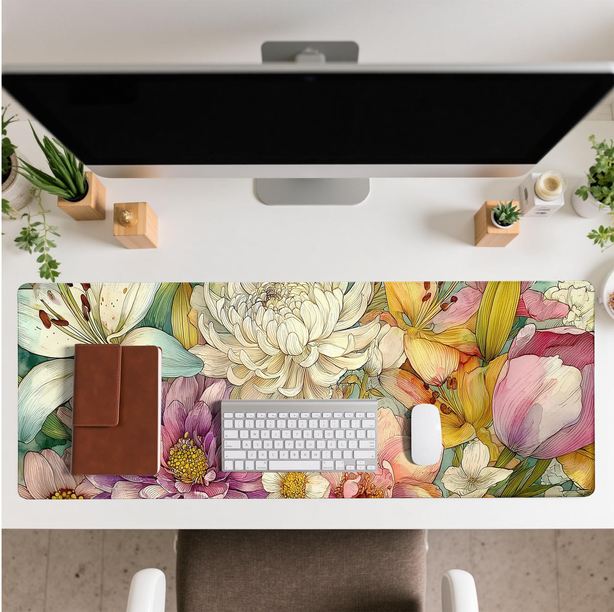 Retro Blossom Boho Floral Mouse Pad Desk Mat XL Extended Large Gaming Desk Pad Mousepad, Floral