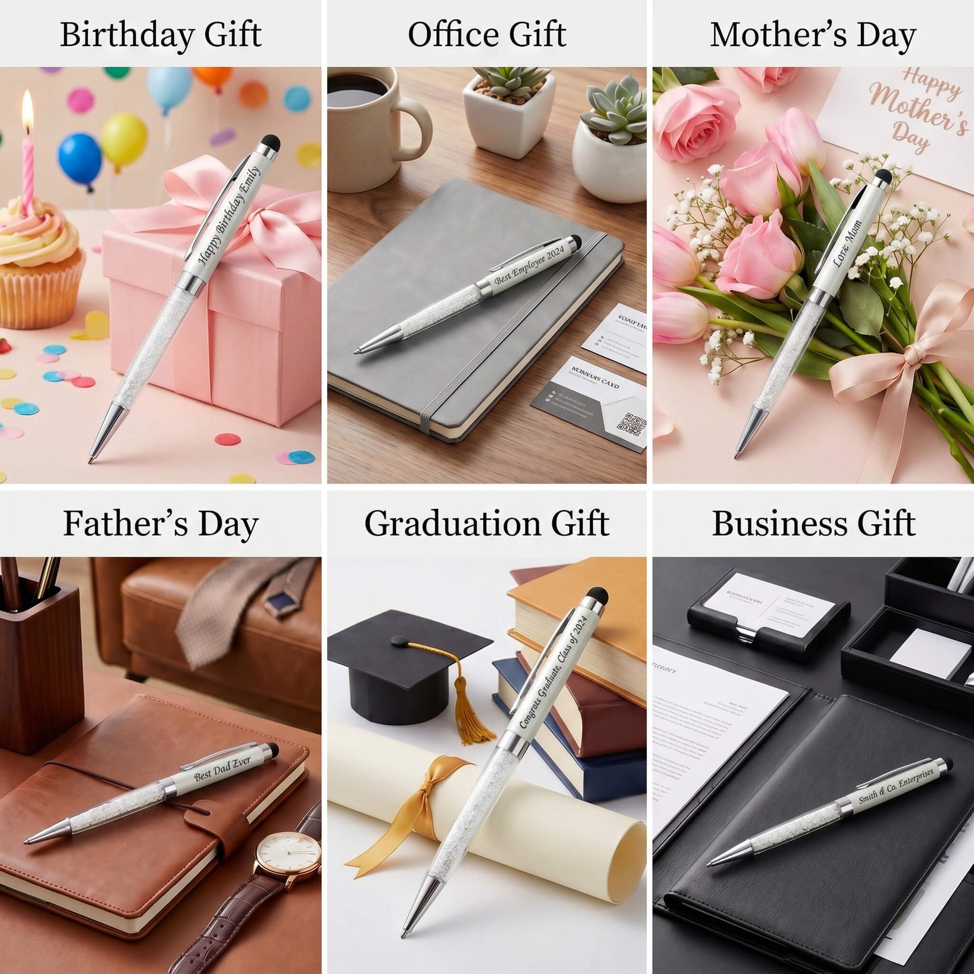 Ancolo Engraved Ink Pens Luxury Business Pen with Stylus Tip Crystal