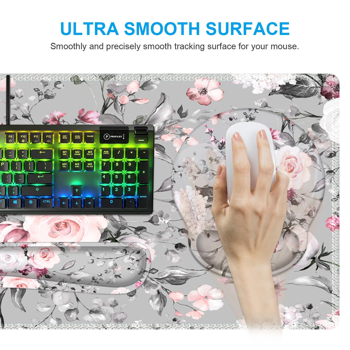 iCasso Desk Blotter for Workspace, Pink Floral 35.4"x15.7" Mousepad