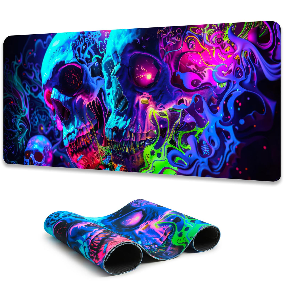 Simpkeely Horror Skull Mouse Pad, Large Waterproof Blacklight Colorful Skeleton Neon Gaming