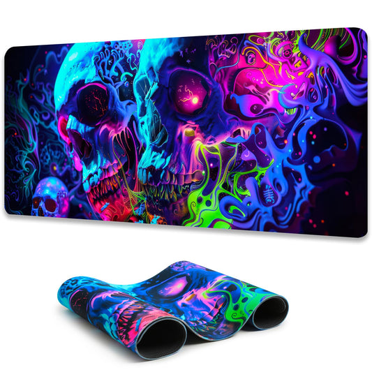 Simpkeely Horror Skull Mouse Pad, Large Waterproof Blacklight Colorful Skeleton Neon Gaming