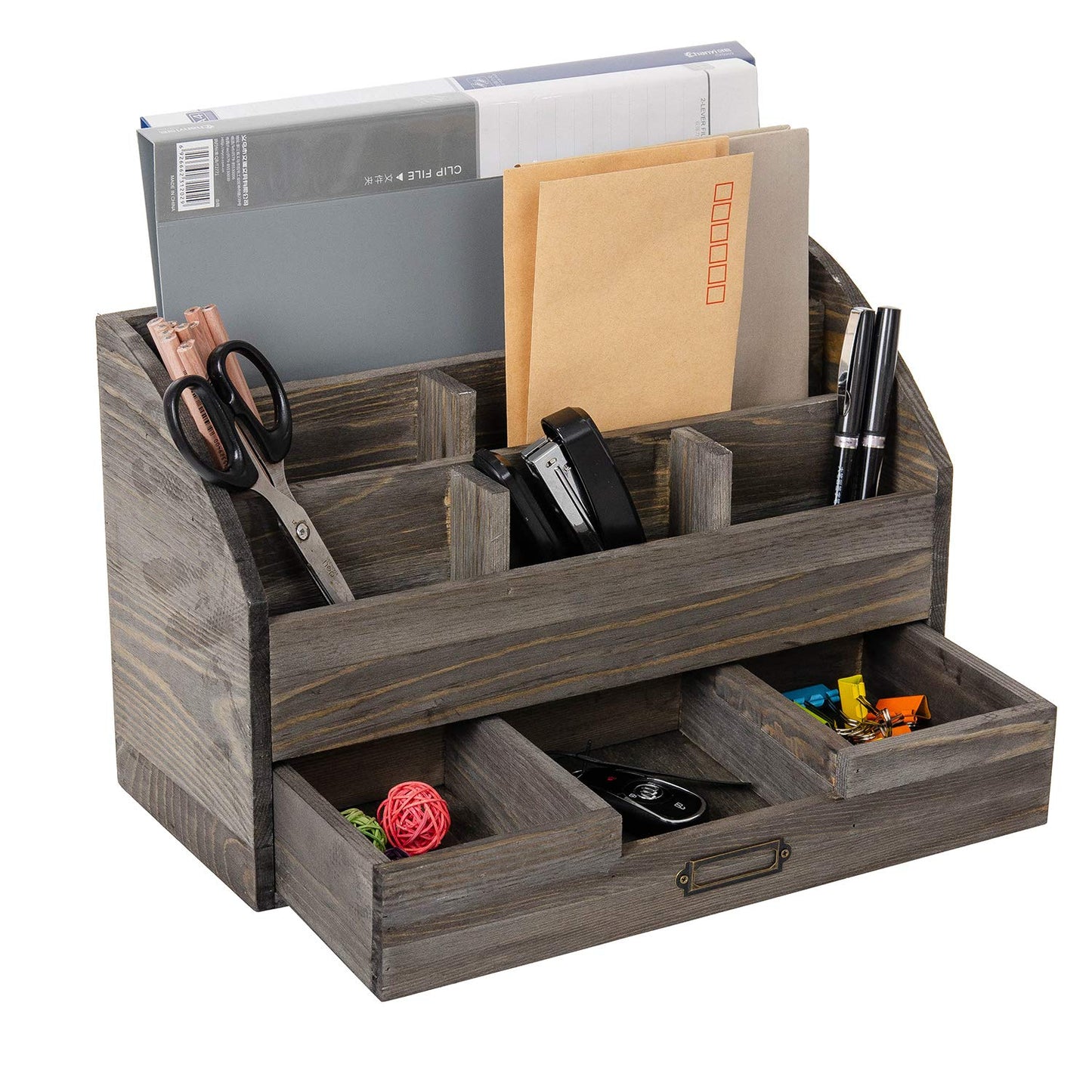 canwedance Distressed Rustic Wooden Office Desk Organizer 5 Compartment with 2 Drawer &Counter Desk