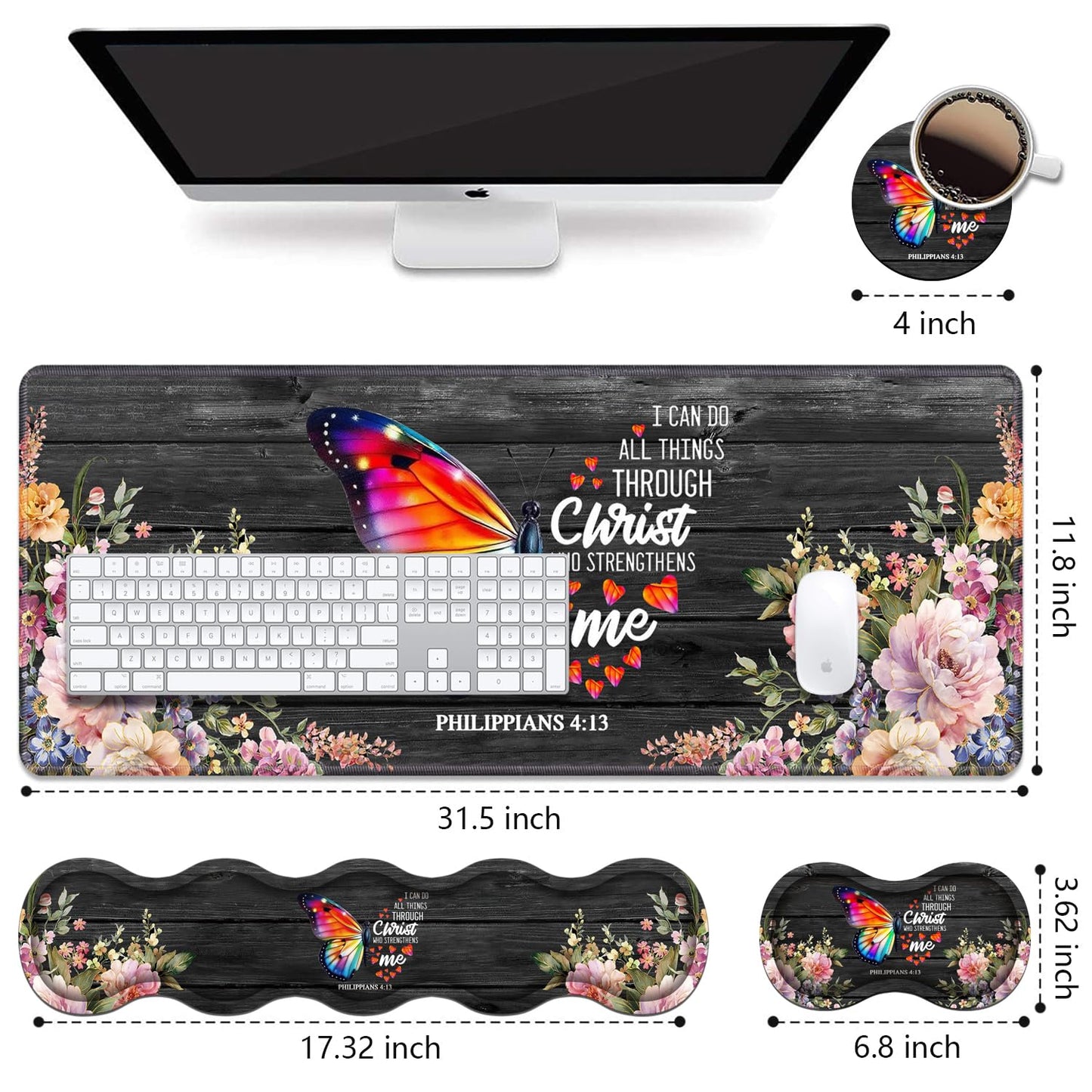 Ergonomic Keyboard Wrist Rest & Mouse Pad Wrist Rest Set, Large XXL Gaming Desk Mat 31.5"x 11.8"