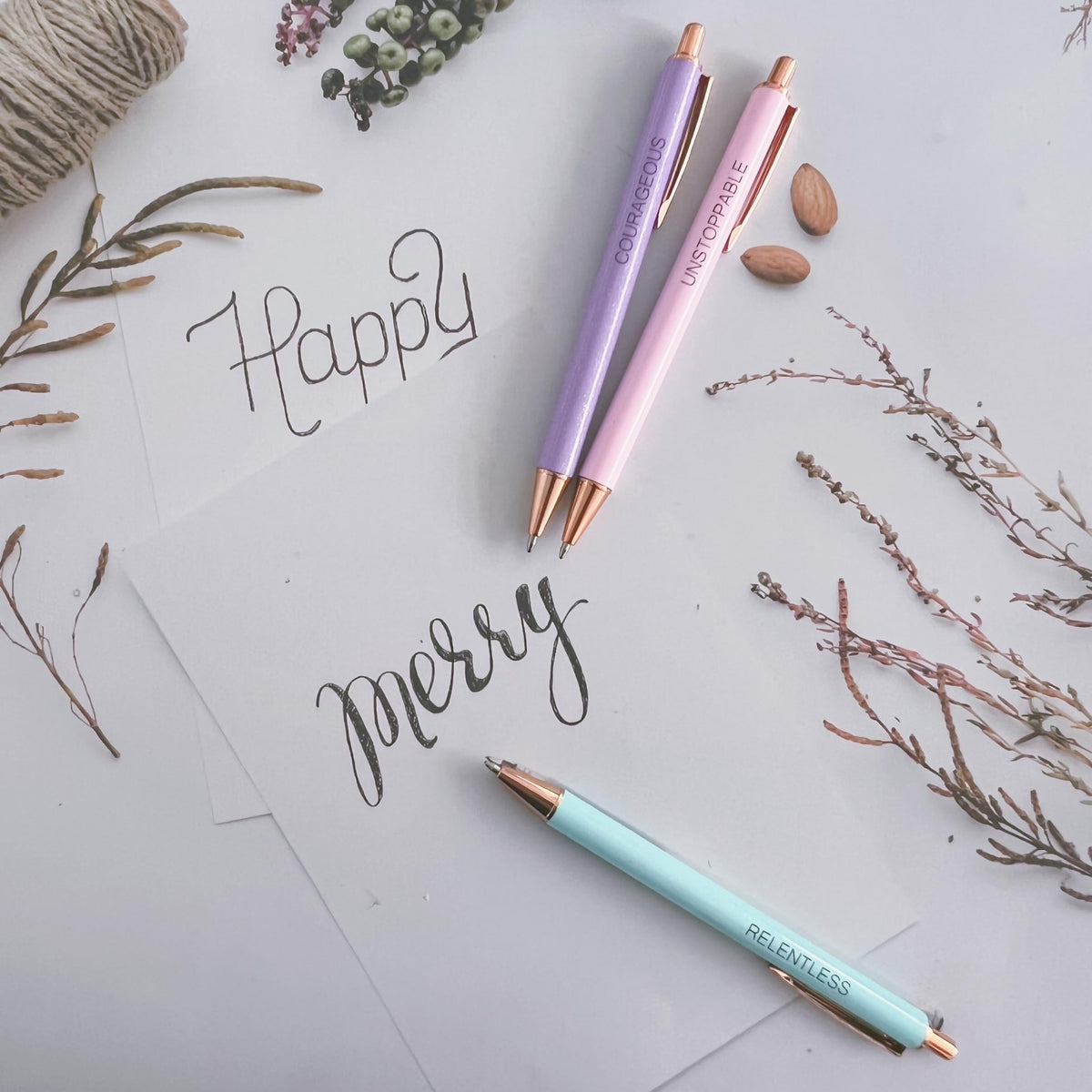 Jxueych Fancy Pastel Metal Pen Set with Inspirational Motivational Quotes Nice and Cute Boss Lady