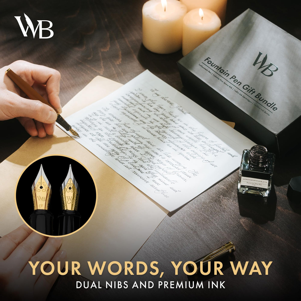 Wordsworth & Black Fountain Pen Gift Set, Medium & Extra Fine Nib, Brown