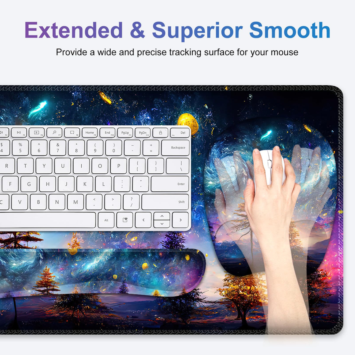NXZGO 4 in 1 Large Mouse Pad, Keyboard Wrist Rest Set, Ergonomic, Non-slip, Waterproof, Colorful