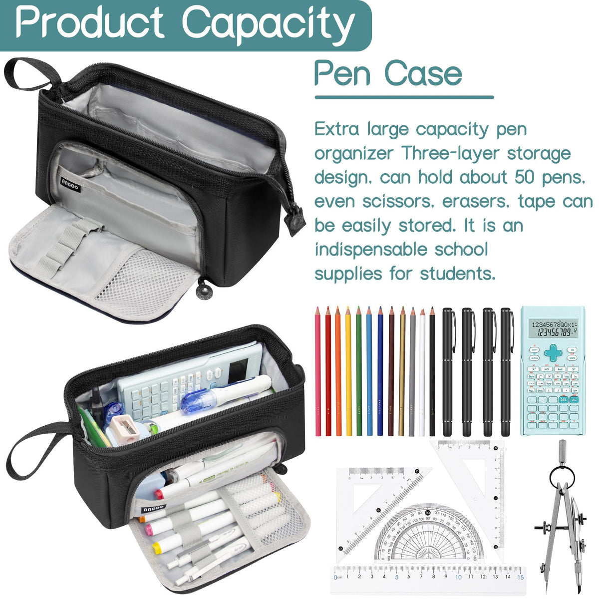 Vocuer Large Capacity Pencil Case Big Pencil Pouch Special Aesthetic School Pen Bag For Girls Teen